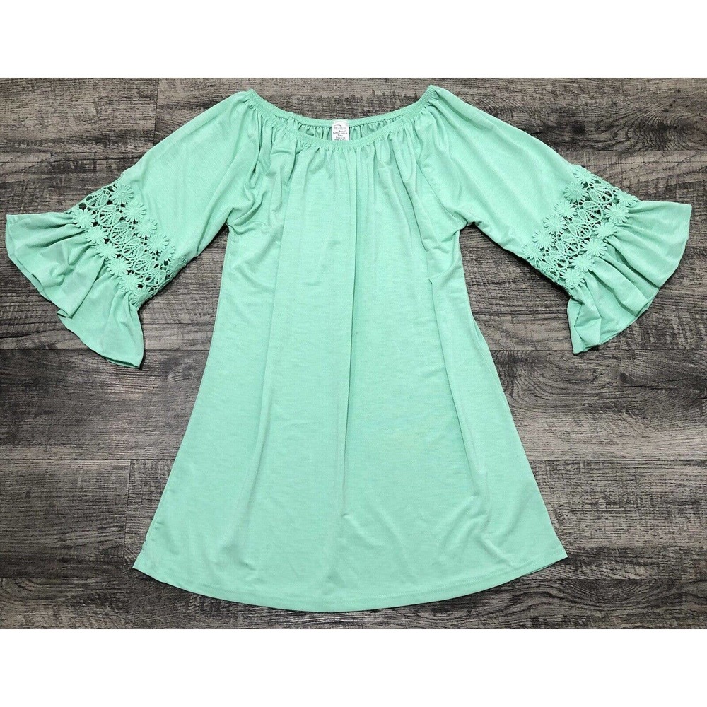 Win Win Mint Green Sz S/M Tunic Ruffle and Lace Sleeves Blouse Summer Top B1